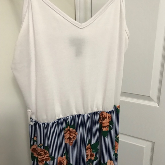 Streetwear Society Floral Stripe Wide Leg Jumpsuit M/L White Blue Orange Green - Picture 3 of 9